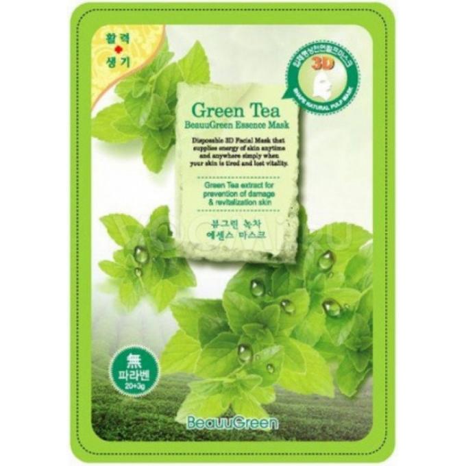 КR/М BEAUUGREEN Contour  3D Green Tea Essence Mask Маска-салфетка д/лица &quot;Зеленый чай&quot;