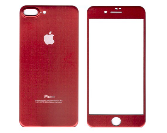 Защитное стекло iPhone 7/8 Plus алюминиевое красное, переднее + заднее