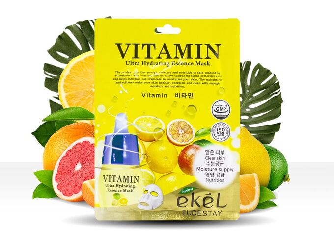 Ekel cosmetics Маска тканевая для лица Ekēl UH Essence Mask Vitamin с витамином С, пакет 25мл, 1/10/600