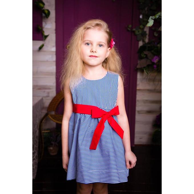 Летнее платье для девочки морской стиль синий с красным, красный с синим