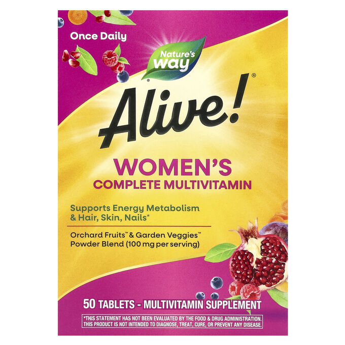 iherb Nature&#039;s Way, Alive!, мультивитаминный комплекс для женщин, 50 таблеток
