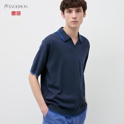 UNIQLO - трикотажная футболка-поло с коротким рукавом - 68 BLUE