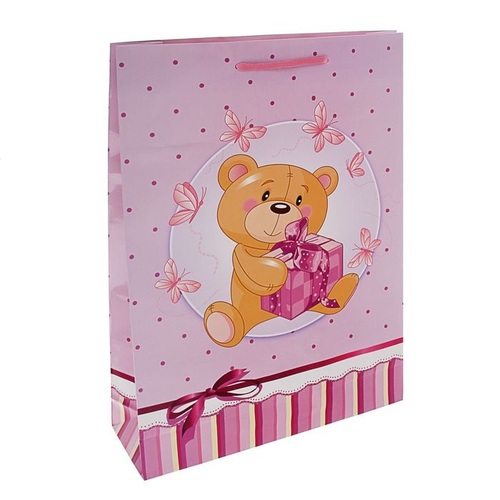 219742--Пакет подарочный &quot;Пушистик&quot; розовый ,24,8*9*40,5 см.