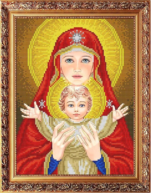 Рисунок на габардине СЛАВЯНОЧКА арт. ААМА-4002 Богородица с младенцем в красном 20х25 см