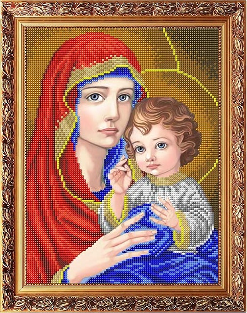 Рисунок на габардине СЛАВЯНОЧКА арт. ААМА-4005 Богородица с младенцем в красном 20х25 см
