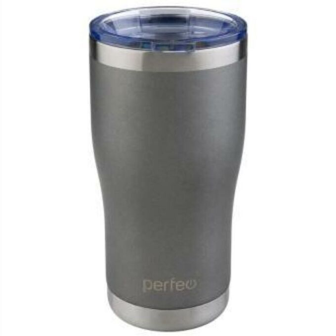 PERFEO Термокружка для напитков с прозрачной крышкой, объем 0,6 л., серый (PF_C3725)