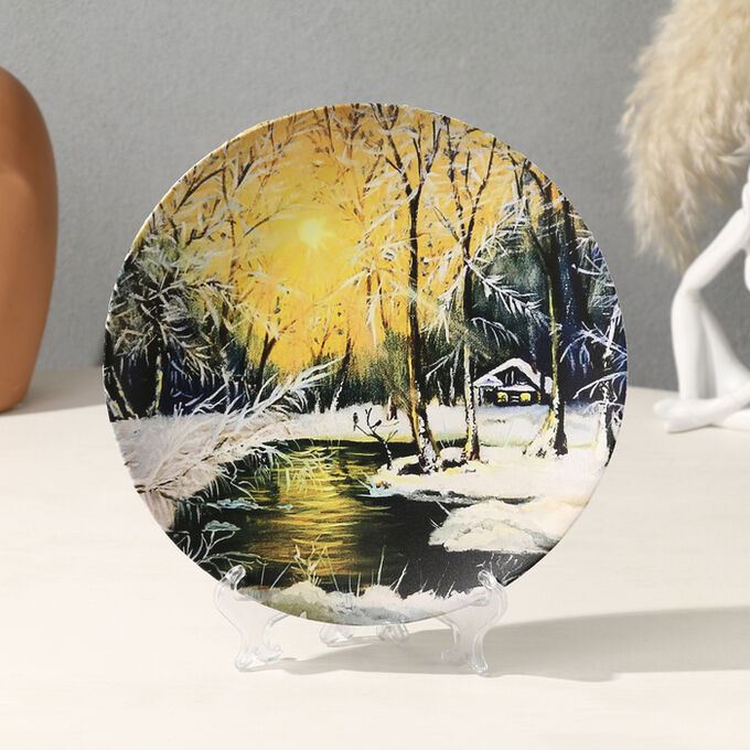 СИМА-ЛЕНД Тарелка декоративная «Зимний лес», с рисунком на холсте, D = 19,5 см