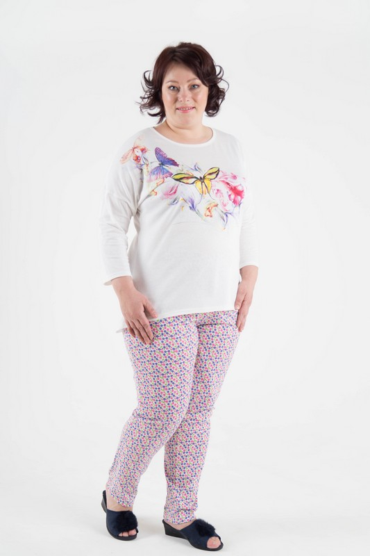 Новое кимоно Пижама женская 1-65 (молоко+розовый)