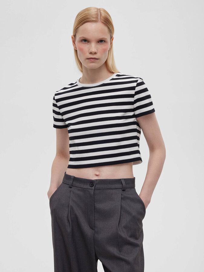Aim Clothing Футболка укороченная в полоску 0140, черно-белый