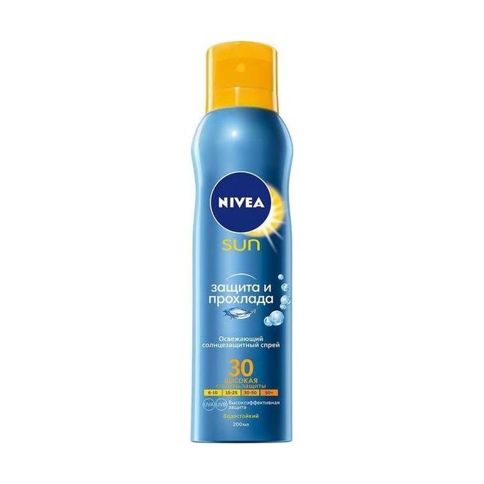 ОСВЕЖАЮЩИЙ СОЛНЦЕЗАЩИТНЫЙ СПРЕЙ ЗАЩИТА И ПРОХЛАДА СЗФ 30, NIVEA (НИВЕЯ), 200 МЛ.