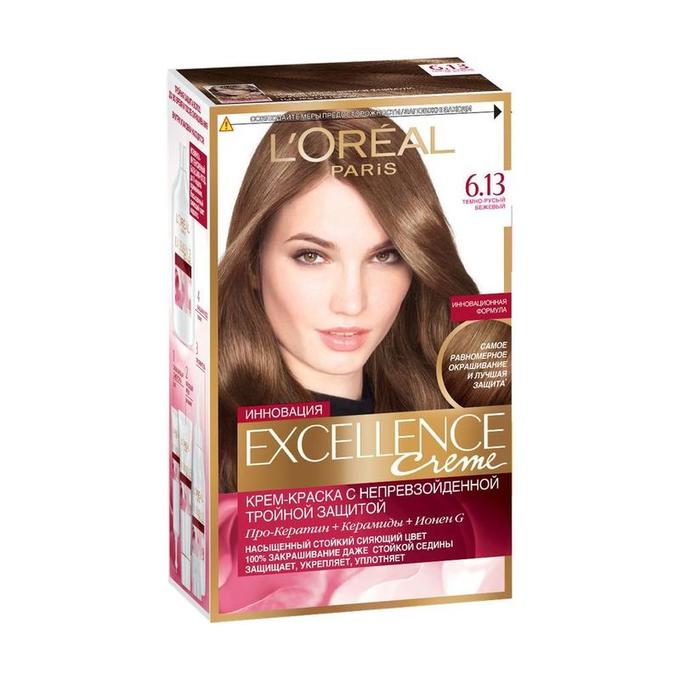 КРАСКА ДЛЯ ВОЛОС &quot;EXCELLENCE&quot;, ОТТЕНОК 6.13, ТЁМНО-РУСЫЙ БЕЖЕВЫЙ, L&#039;OREAL PARIS, 270 МЛ