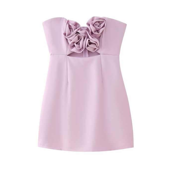 Коктейльное платье-мини с декором в виде цветов, розовый