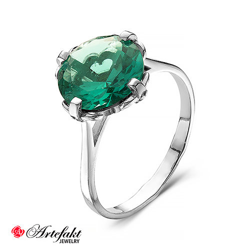 Серебряное кольцо с зеленым фианитом - 358