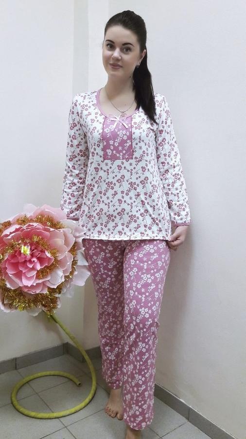 Э42 Пижама розовые( цветы на белом)