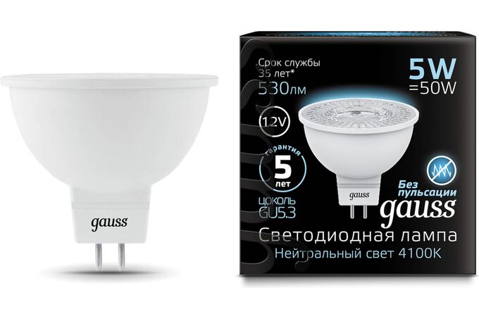 Лампа Gauss LED MR16 5W GU5.3 12V 4100K 1