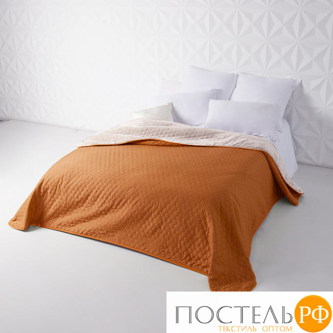 Одеяло - покрывало Sleep iX (иск.мех + одн.ткань) 200x220 Ткань: Оранжевый, Мех: Молочно-Розовый