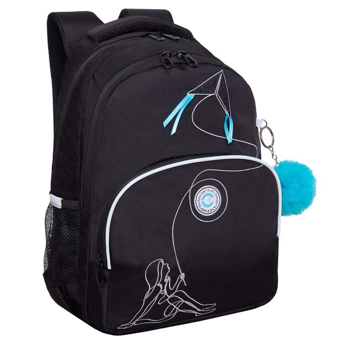GRIZZLY RG-360-8 Рюкзак школьный с карманом для ноутбука 13&quot;, анатомической спинкой, для девочки, черный, воздушный змей, девочка черный - голубой