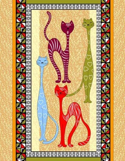 Полотенце 48*60 см вафельное (Египетские кошки, вид 3)