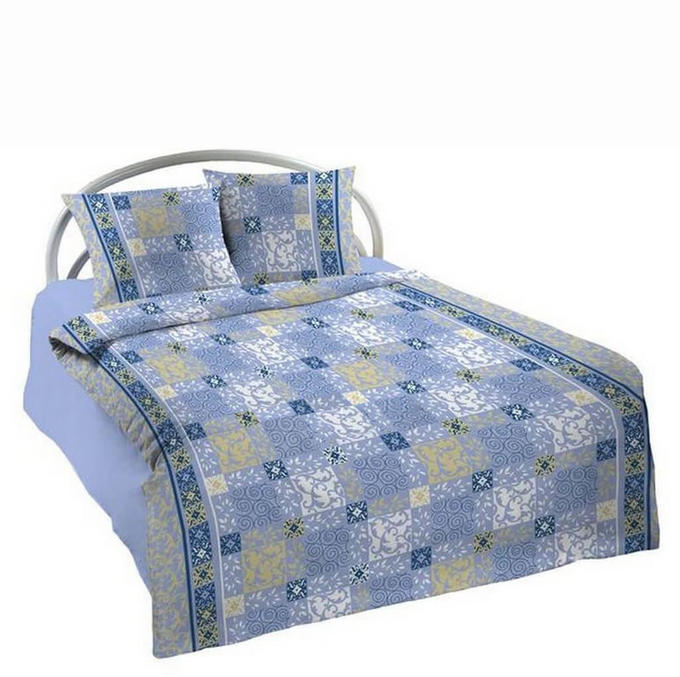Комплект постельного белья 1,5-спальный, с вырезом &quot;ромб&quot;, бязь Шуйская ГОСТ (Паркет, синий)