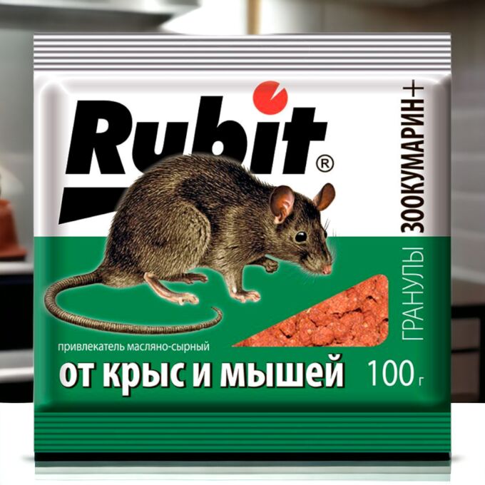 Rubit Средство от крыс и мышей (отрава для крыс и мышей) гранулы сырные &quot;ЗООКУМАРИН+&quot;, 100г, &quot;Рубит&quot;