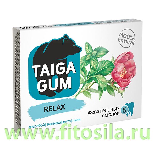 ФИТОСИЛА Смолка Taiga Gum &quot;RELAX&quot; блистер №5 по 0,8 г, в растит. пудре, без сахара &quot;Алтайский нектар&quot;