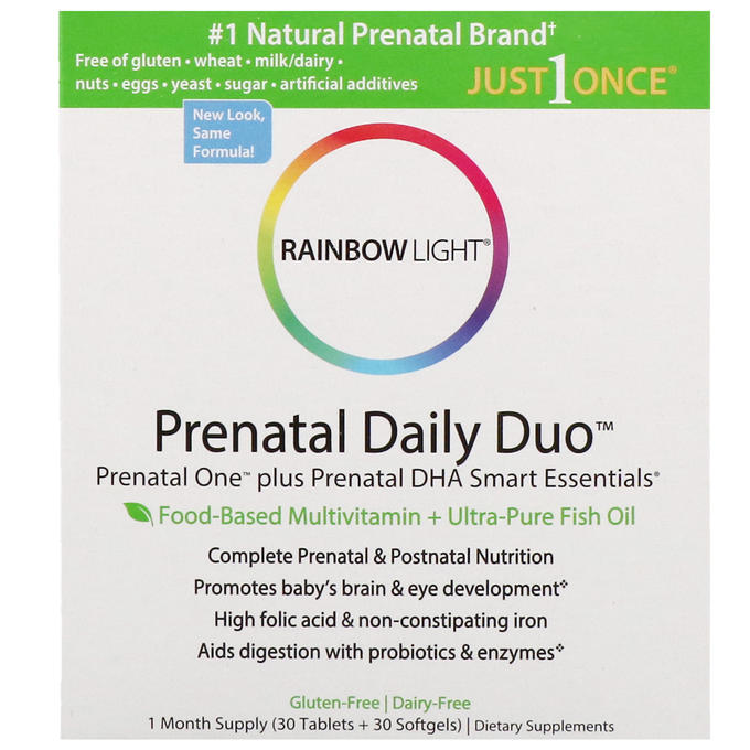 Rainbow Light, Пренатальные мультивитамины Prenatal One plus Prenatal DHA Smart Essentials, на 1 месяц (30 таблеток + 30 желатин