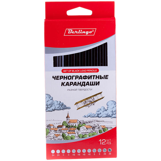 Набор карандашей ч/г Berlingo, 12шт., 3H-3B, заточен., картон. упак., европодвес