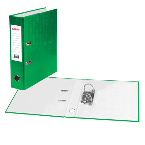 Папка-регистратор STAFF с покрытием из ПВХ, 70 мм, без уголка, зеленая, 225981