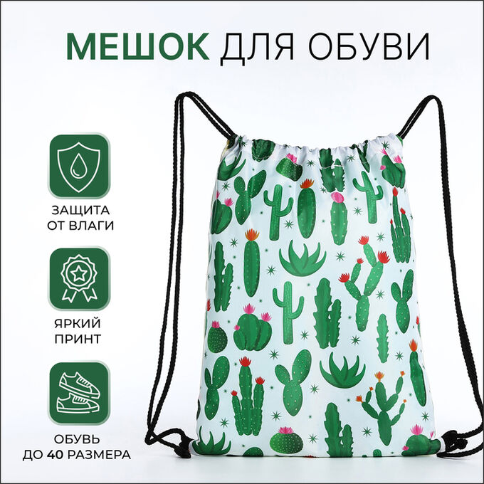 СИМА-ЛЕНД Мешок для обуви на шнурке, цвет белый/зелёный