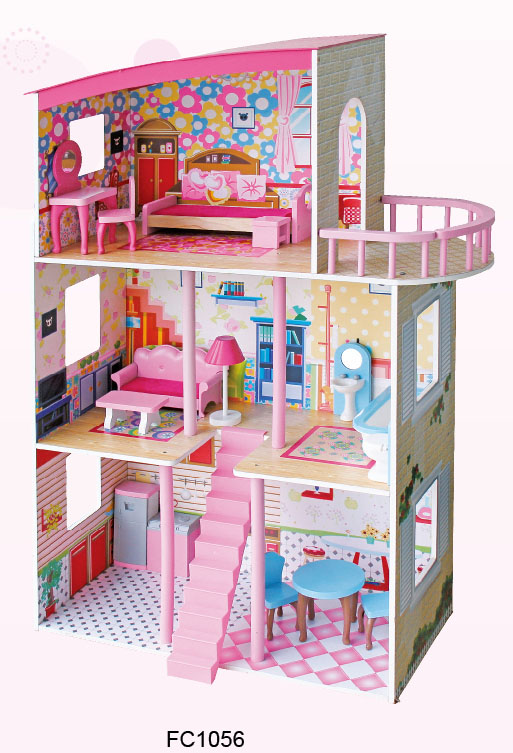 Деревянные игрушки: Кукольный дом 3 этажа ТХ1056 (1/1) (разм.75*30,3*110)