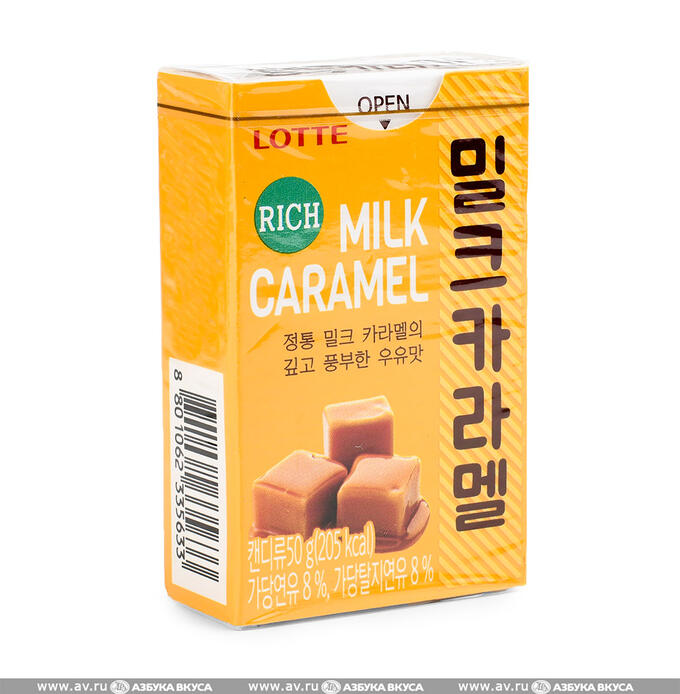 LOTTE Карамель &quot;RICH MILK CARAMEL&quot; 50 г, к/к, 1*12шт*6бл , 72 шт Арт-35633