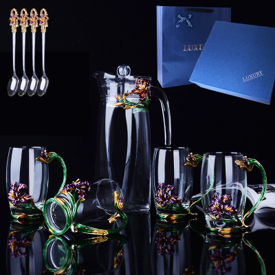 Подарочный набор: графин с крышкой + 4 высоких кружки + 4 чайных ложки в подарочной упаковке цвет: ФИОЛЕТОВЫЙ ИРИС