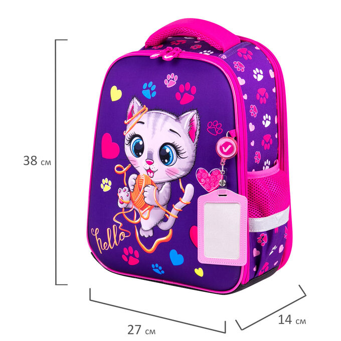 Ранец (портфель школьный) BRAUBERG FIT, 2 отделения, Playing kitty, 3D панель, 38х27х14 см, 270615
