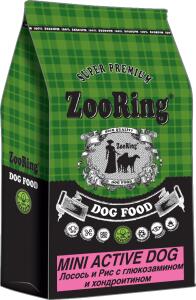 ZooRING Mini Activ Dog  ЛОСОСЬ+РИС  0,7кг. с глюкозам. и хондроит. для активных собак мини пород.