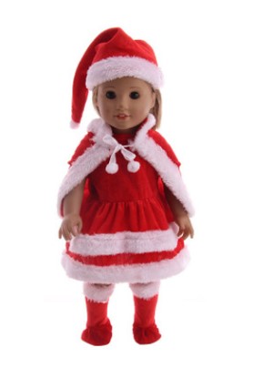 Комплект одежды для куклы ~ 45 см: новогодний костюм(платье+накидка+гольфы+колпак)