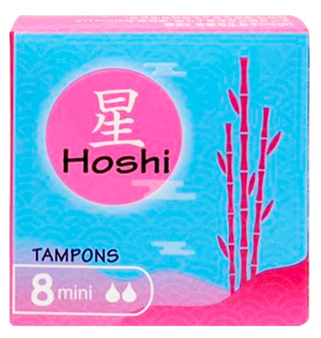 Тампоны Женские HOSHI TAMPON MINI ,2🩸, 8шт/уп. Впитывающий слой из натурального растительного сырья, спиралевидные желобки.