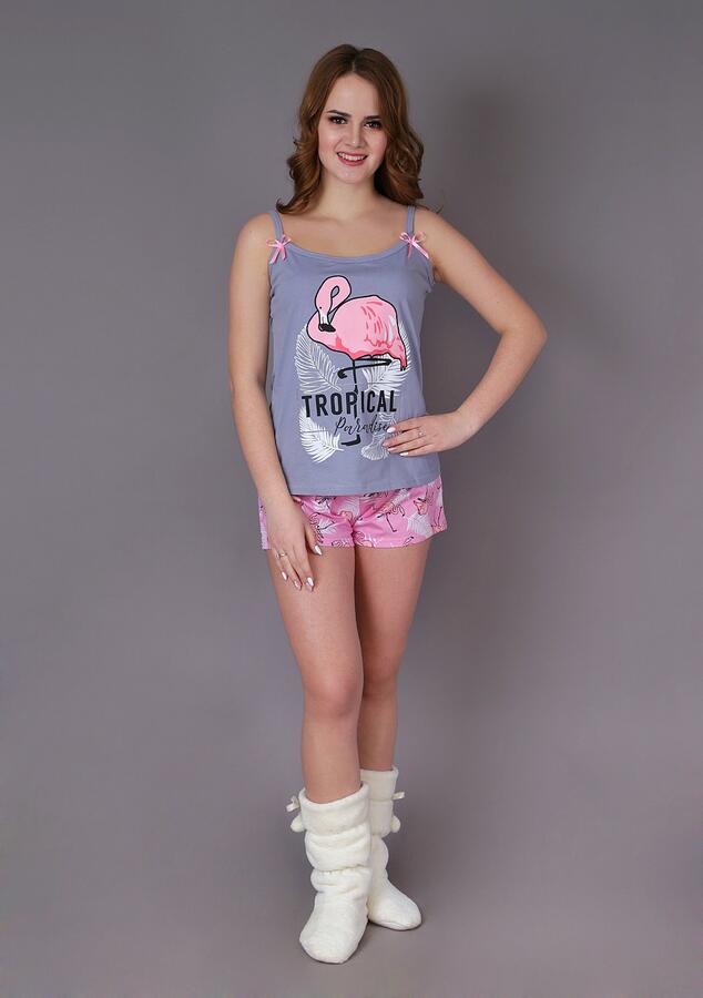 Пижама Алина  принт Фламинго с веточкой 2-296