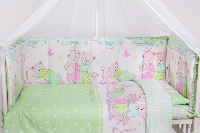 Борт в детскую кроватку Мишкина семья салатовый цвет