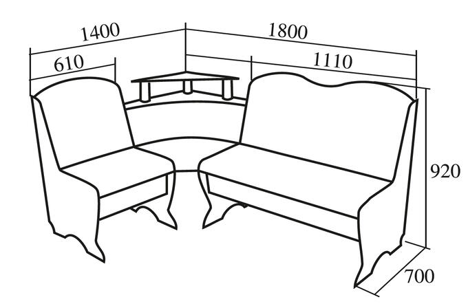 Уголок на кухню размеры