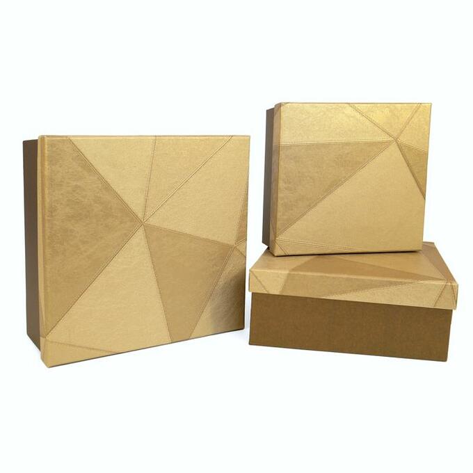Набор коробок 3в1 квадрат 23,5х23,5х10,5 20,5х20,5х9 18х18х8см, Золото
