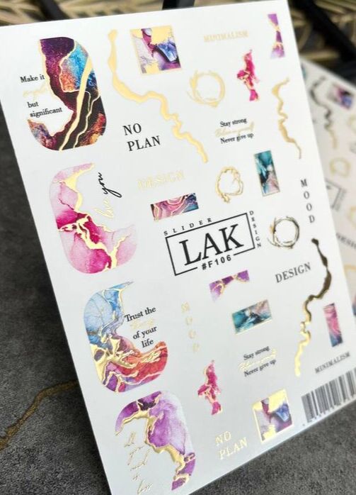 LAK NAILS #F106 Фольгированный слайдер для дизайна ногтей/для маникюра