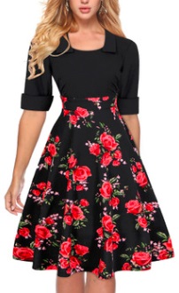 Платье с отложным воротничком и рукавами средней длины Цвет: ЧЕРНЫЙ