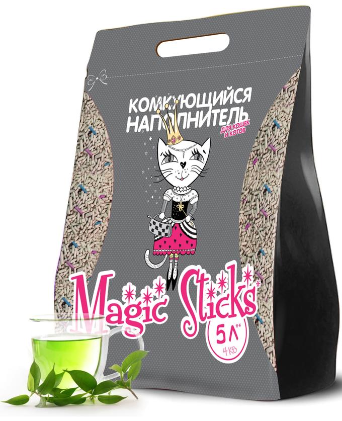 Комкующийся наполнитель для туалета кошек и котов &quot;ЗооДом &quot;Magic Sticks&quot;, 5 л/4 кг, зелёный чай (1/4