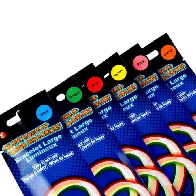 Волна веселья GLOW TRIPLE-WIDE BRACELET Неоновая палочка «Браслетик» МИКС