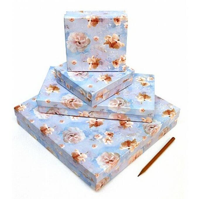 Коробка картон 40/143 Вишневый цвет плоская набор из 4 11,5 х 11,5 х 3,5- 25 х 25 х 4,5 см