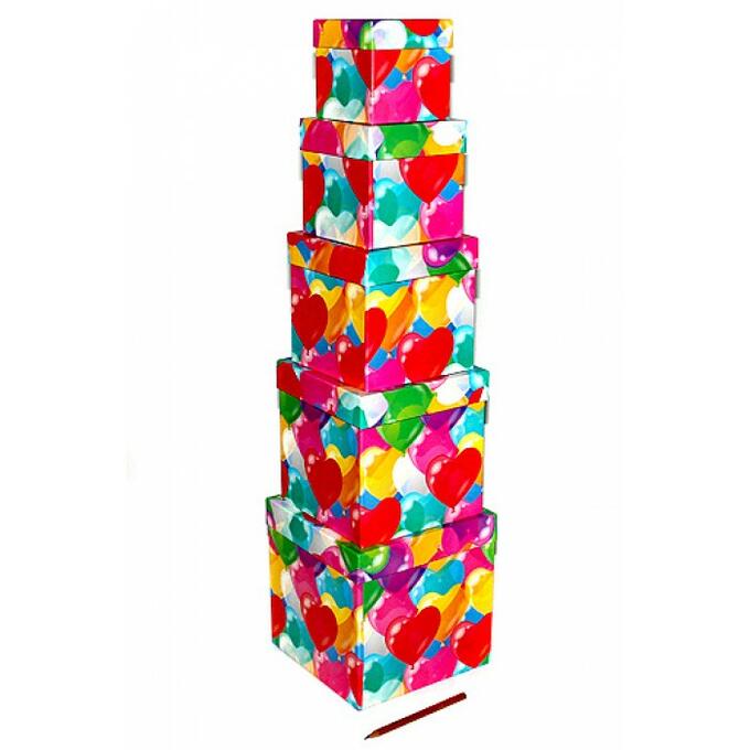 Коробка картон 51/453 Воздушные сердца куб набор из 5 9 х 9 х 9 см - 17 х 17 х 17 см