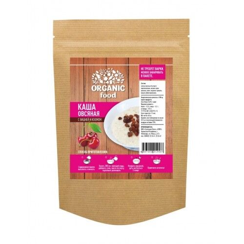 ORGANIC FOOD Каша овсяная с вишней и изюмом  60 гр.(1 порция)  Моментальное приготовление