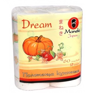 Полотенца кухонные бумажные &quot;Maneki&quot; Dream 2 слоя, 60 л., белые с рисунком, 2 рулона/упаковка