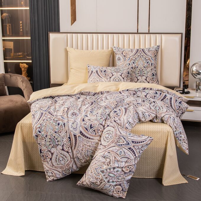 Viva home textile Комплект постельного белья Делюкс Сатин 100% хлопок на резинке LR622