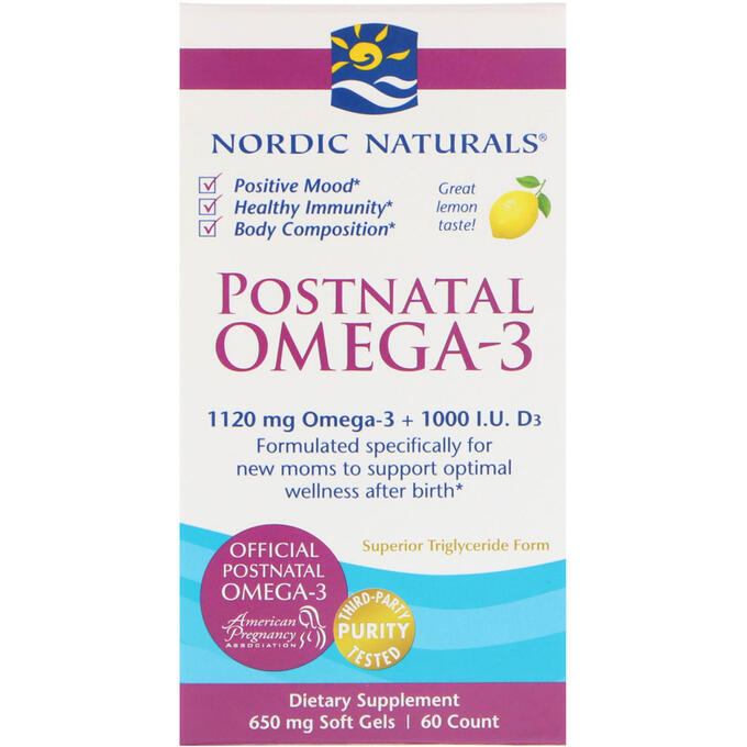 Nordic Naturals, омега-3 для приема после родов, лимон, 1120 мг, 60 капсул